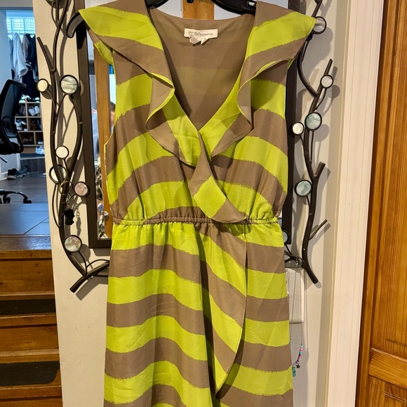 BCBG Lime Green and Brown Striped Midi Dress - Picture 1 of 1